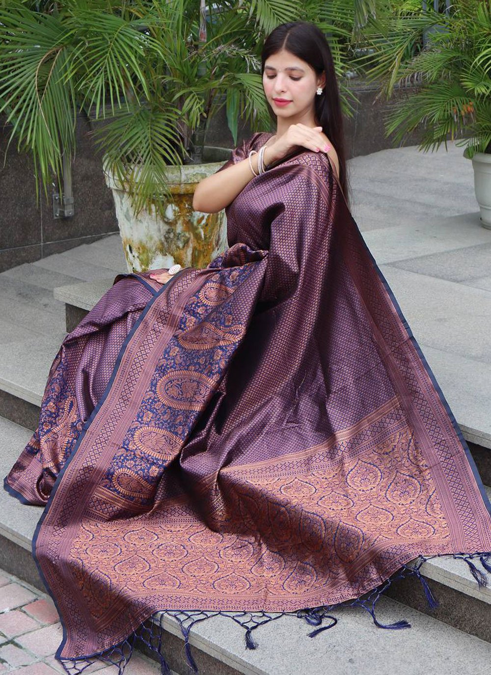 Traditional Saree Banarasi Silk Purple Weaving Saree