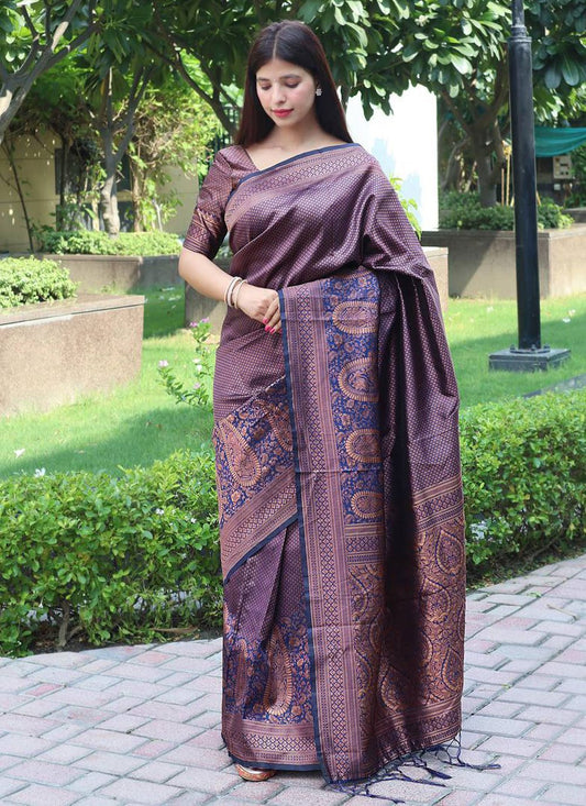 Traditional Saree Banarasi Silk Purple Weaving Saree