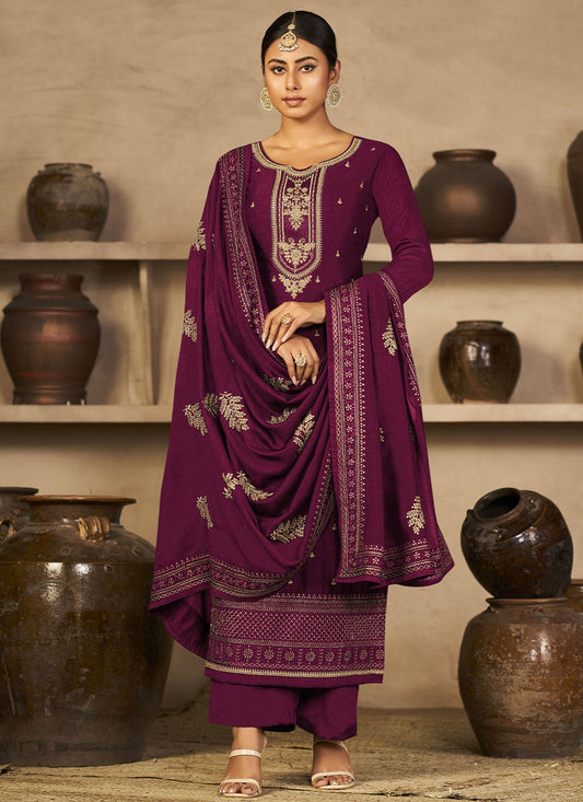 Trendy Suit Vichitra Silk Purple Diamond Salwar Kameez