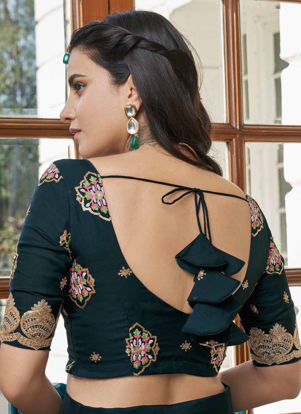 A Line Lehenga Organza Rama Embroidered Lehenga Choli