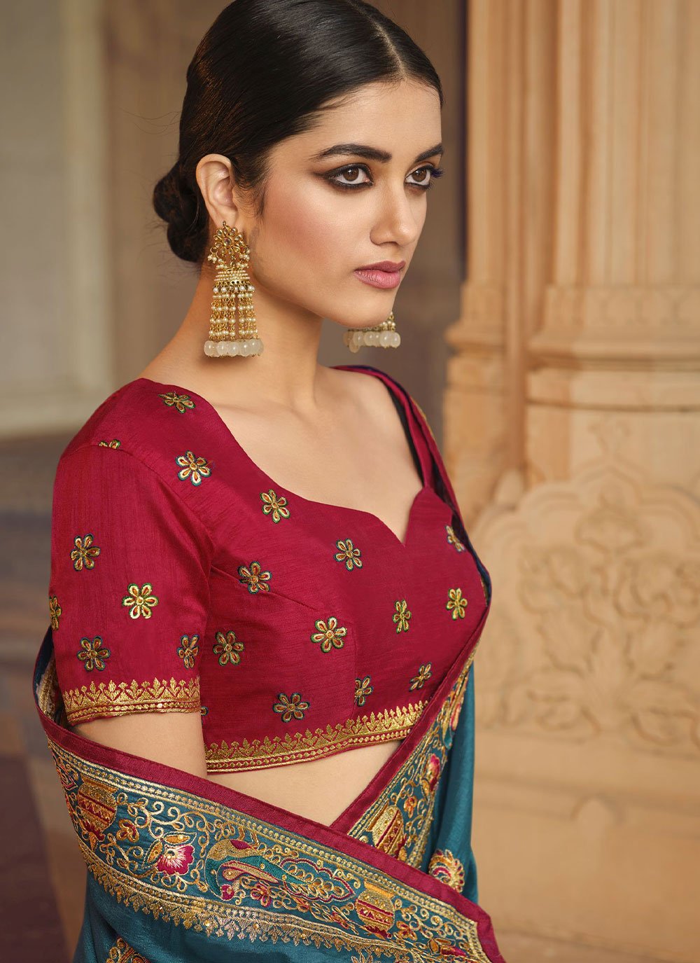 Classic Art Silk Rama Embroidered Saree