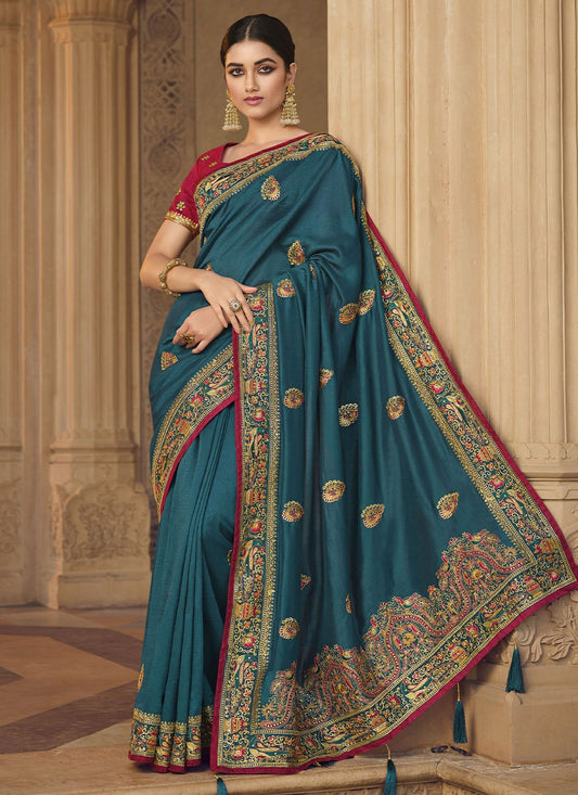 Classic Art Silk Rama Embroidered Saree