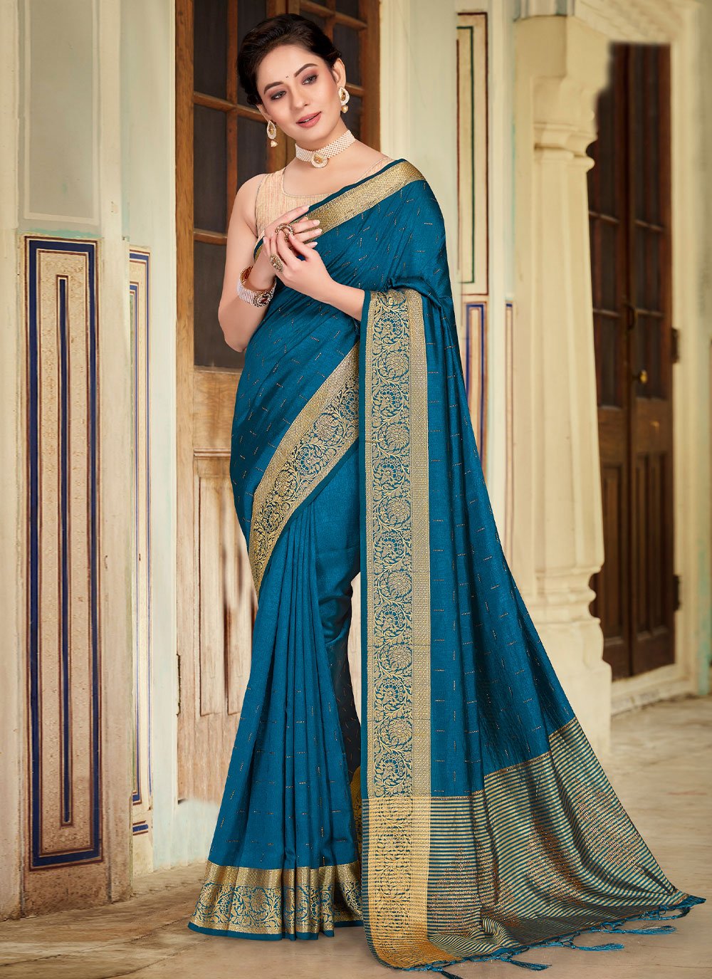 Trendy Saree Art Banarasi Silk Rama Patch Border Saree