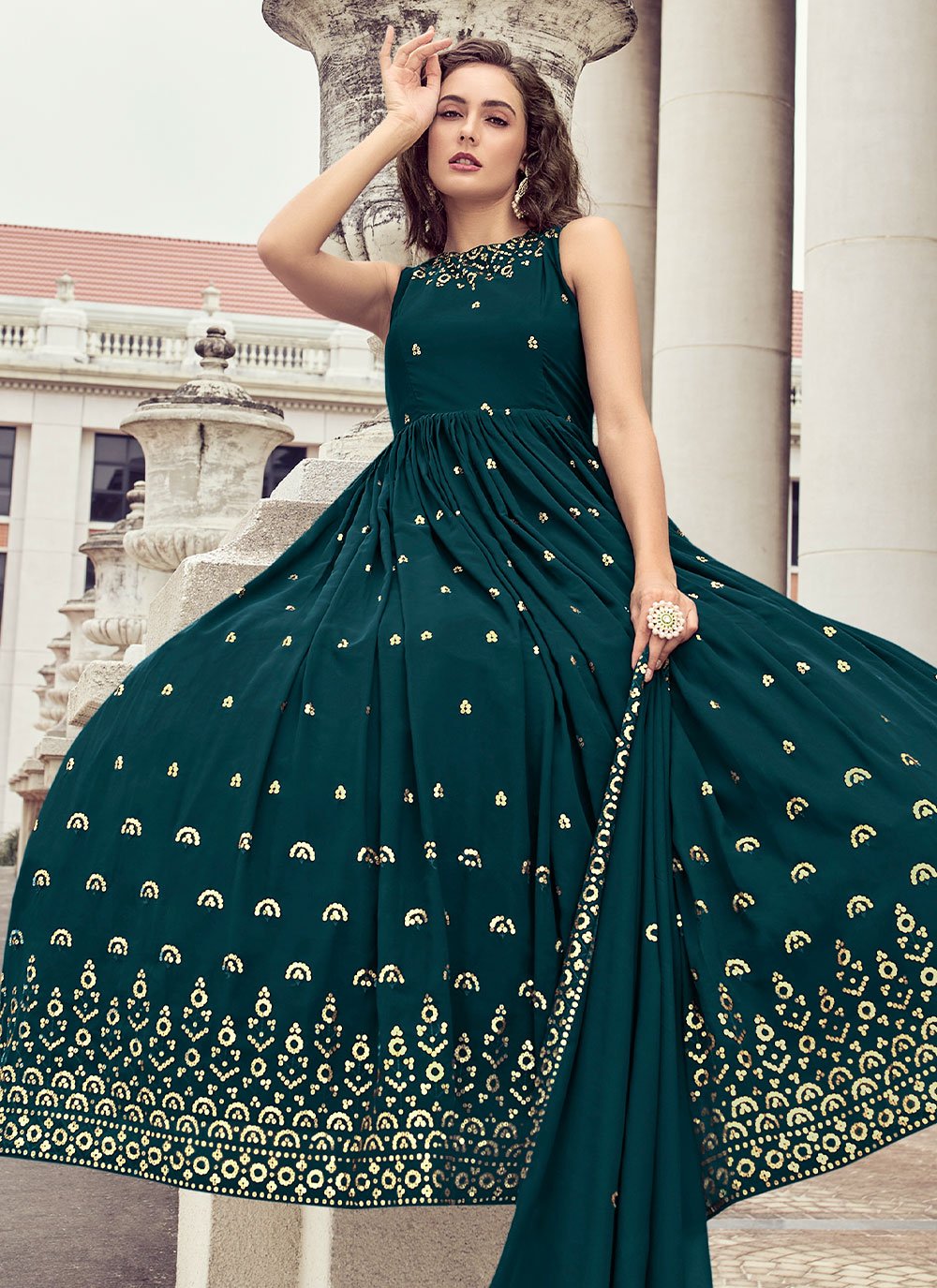 Gown Georgette Rama Embroidered Gown