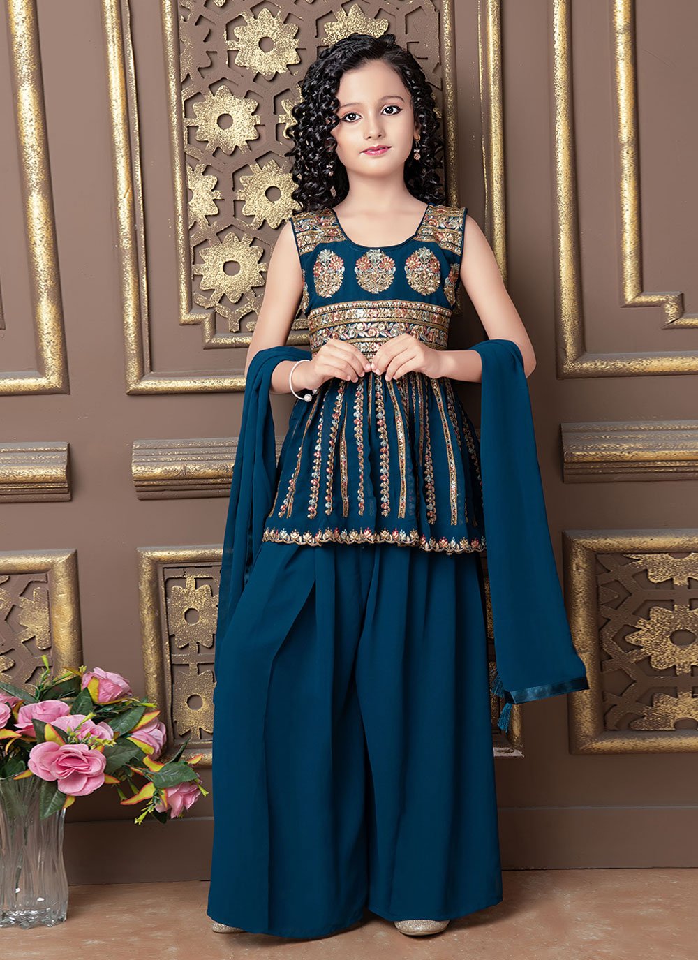 Salwar Suit Faux Georgette Rama Embroidered Kids