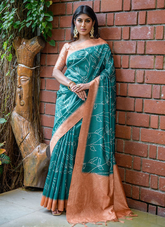 Contemporary Cotton Silk Rama Jacquard Work Saree