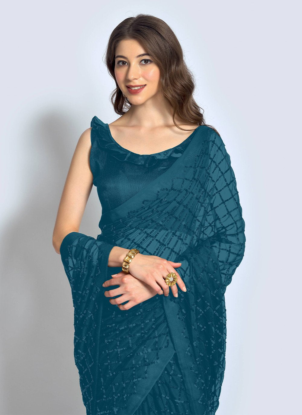 Classic Georgette Rama Sequins Saree