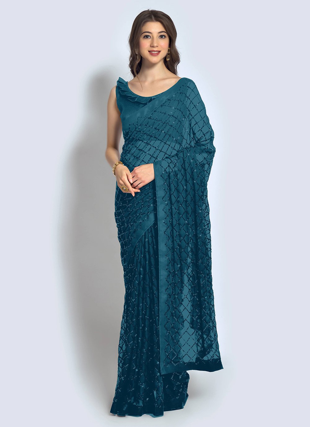 Classic Georgette Rama Sequins Saree