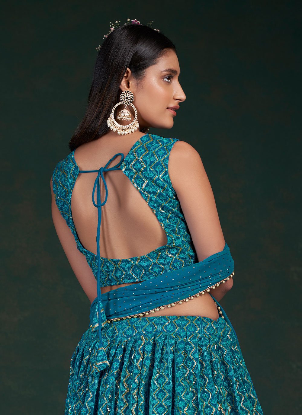 A Line Lehenga Georgette Rama Thread Lehenga Choli