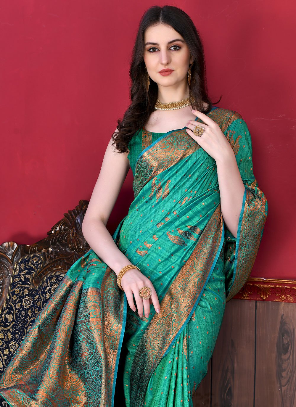 Trendy Saree Katan Silk Rama Patch Border Saree