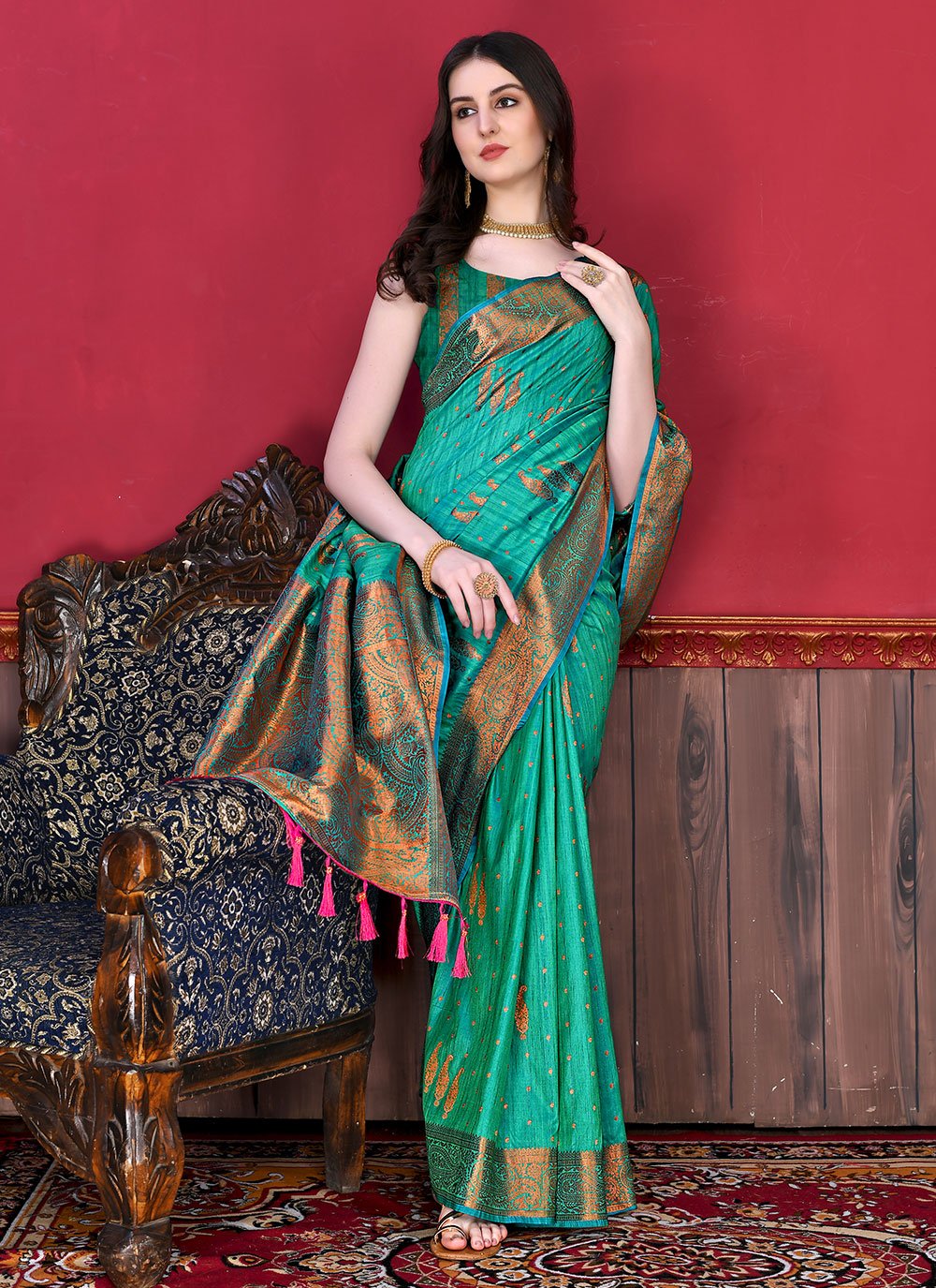 Trendy Saree Katan Silk Rama Patch Border Saree