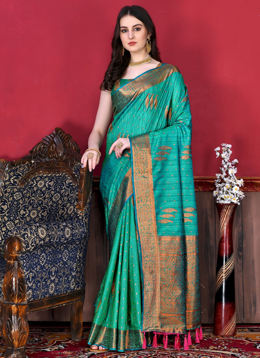 Trendy Saree Katan Silk Rama Patch Border Saree