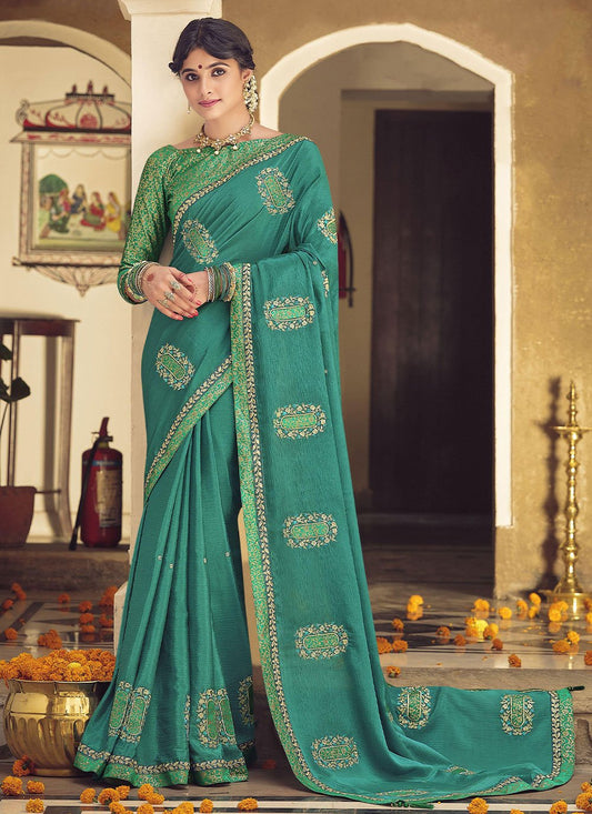 Classic Chinon Rama Embroidered Saree