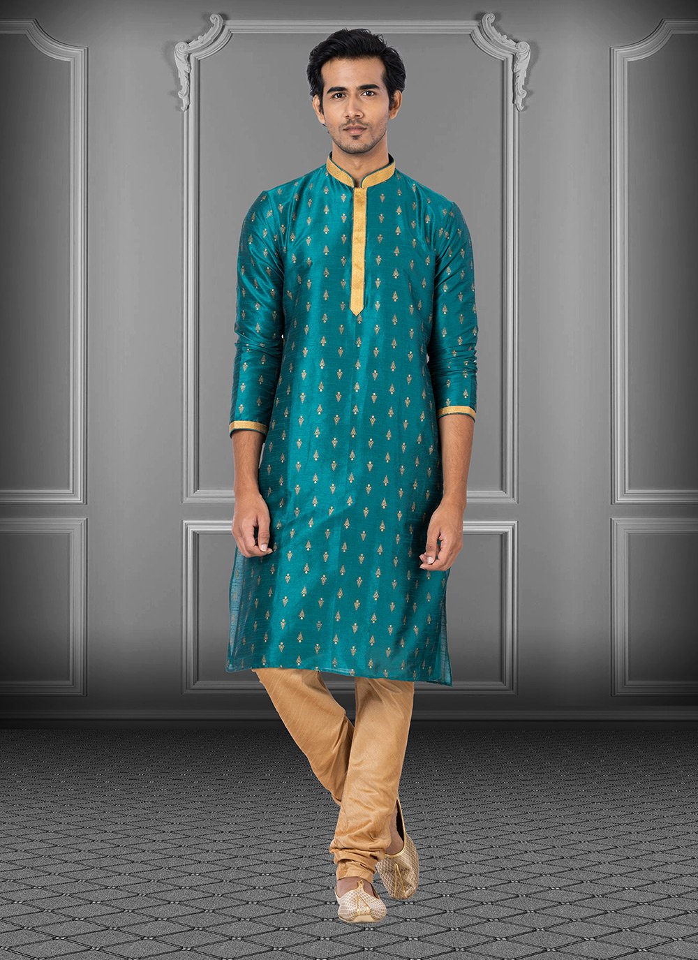 Kurta Pyjama Dupion Silk Rama Print Mens