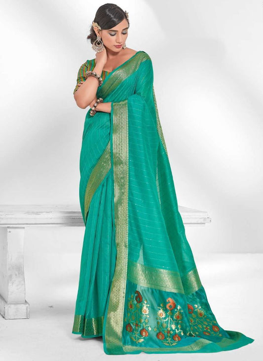 Trendy Saree Cotton Rama Sequins Saree