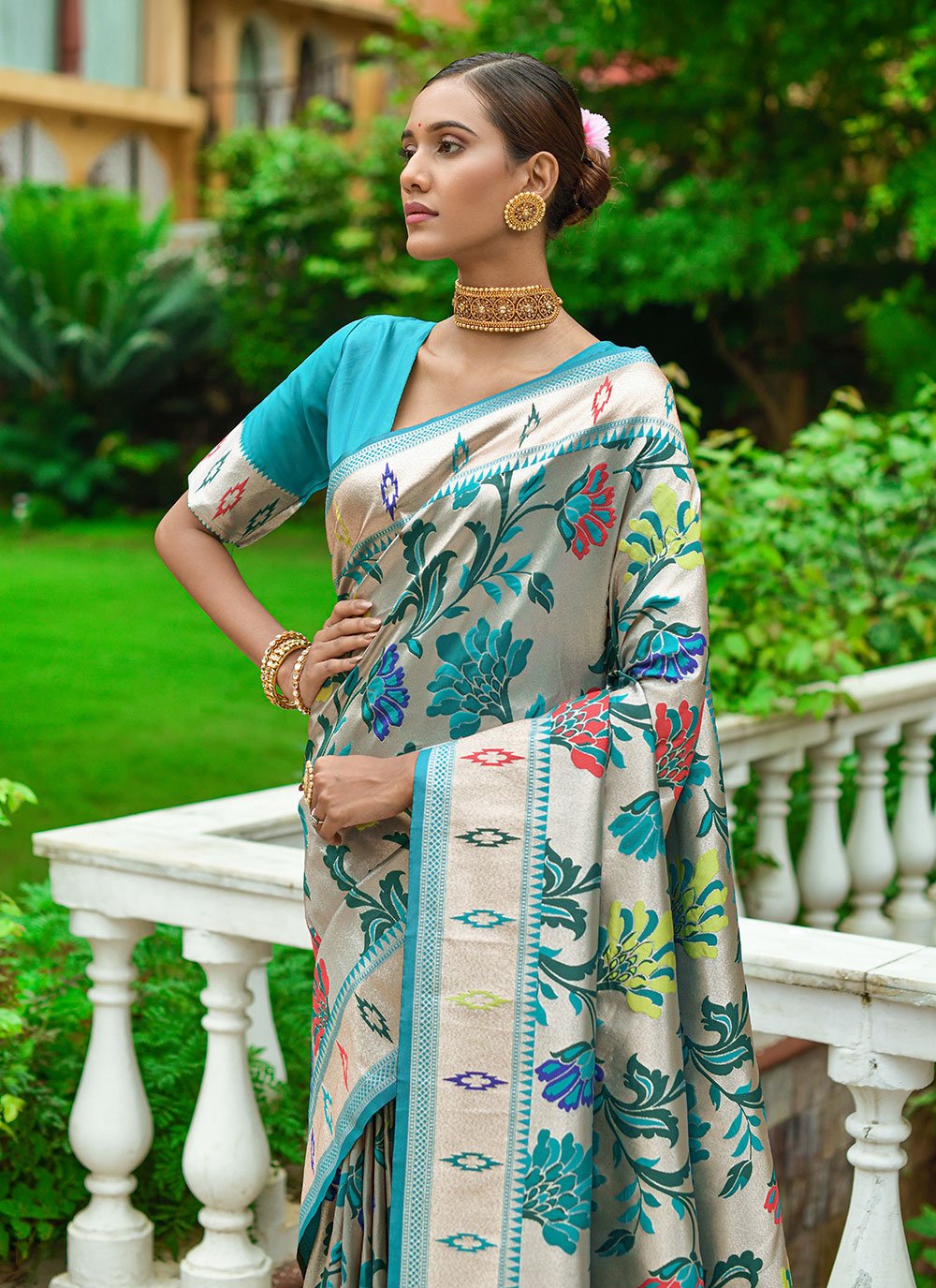 Contemporary Silk Rama Woven Saree