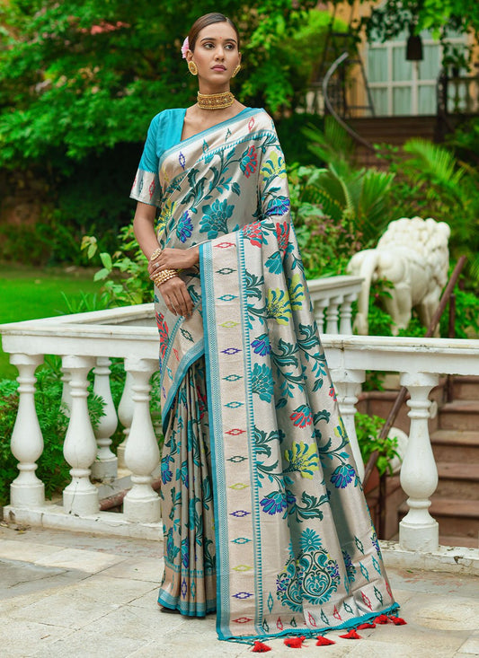 Contemporary Silk Rama Woven Saree