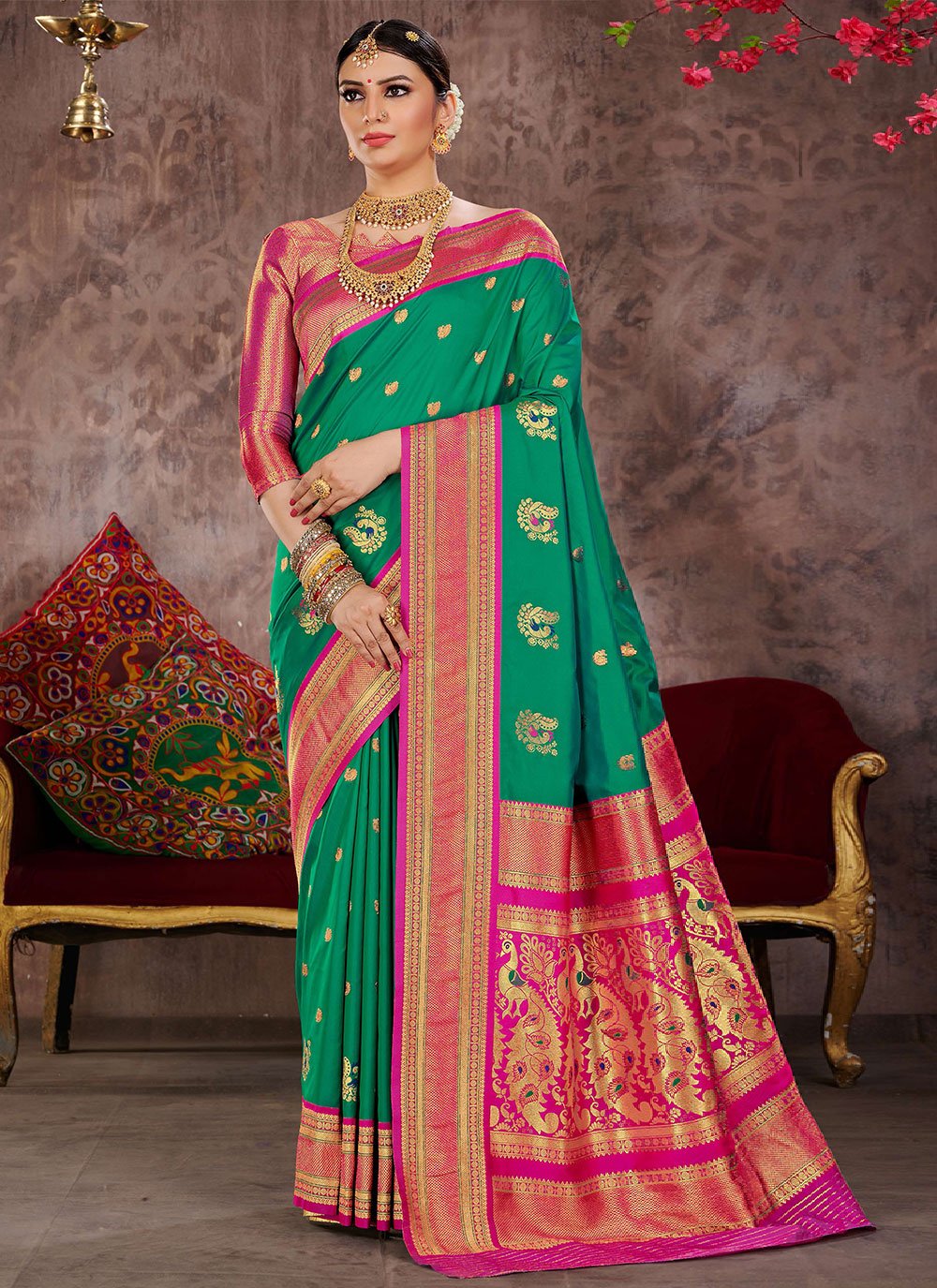 Classic Silk Rama Woven Saree