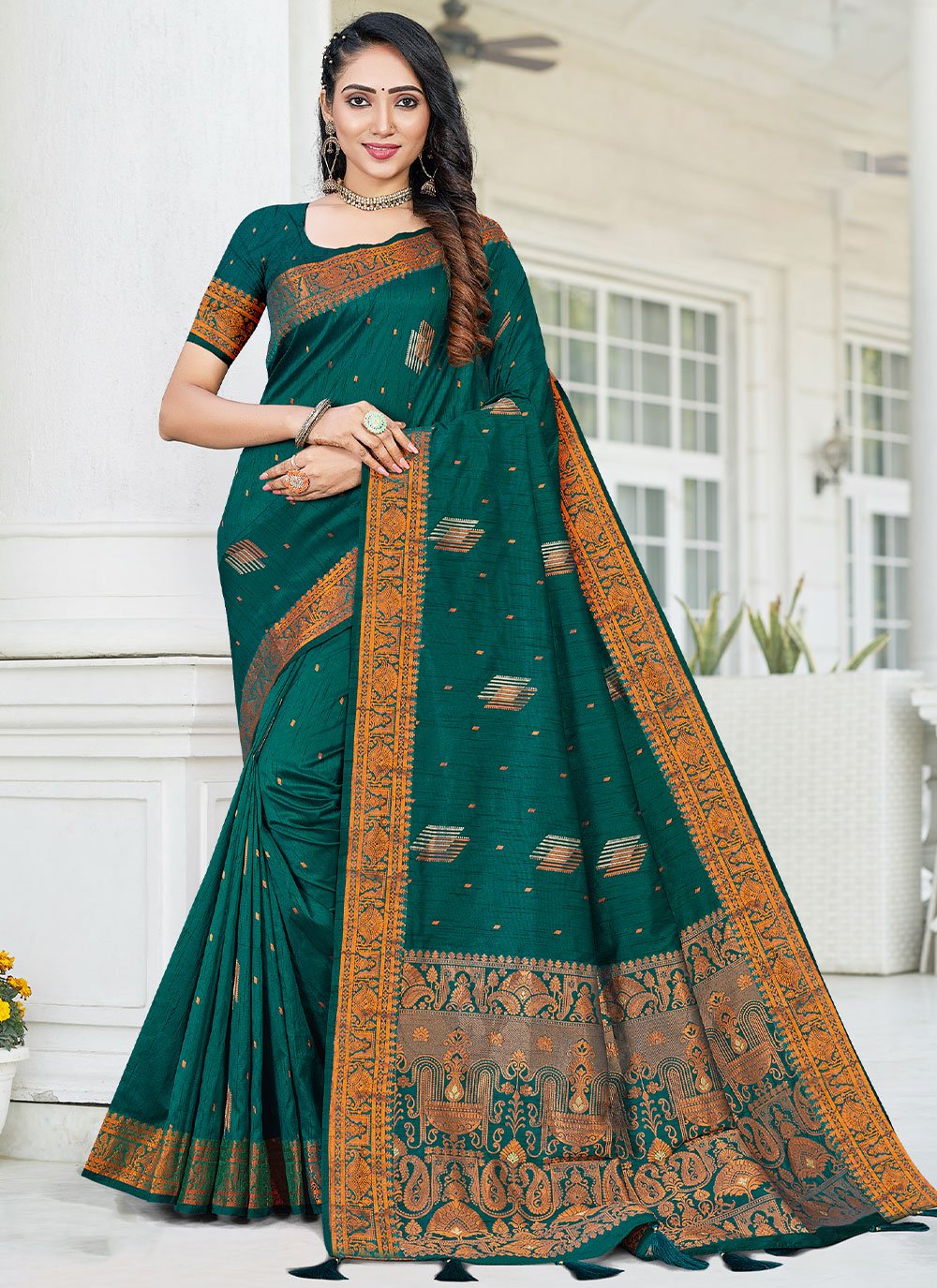 Classic Tussar Silk Rama Zari Saree