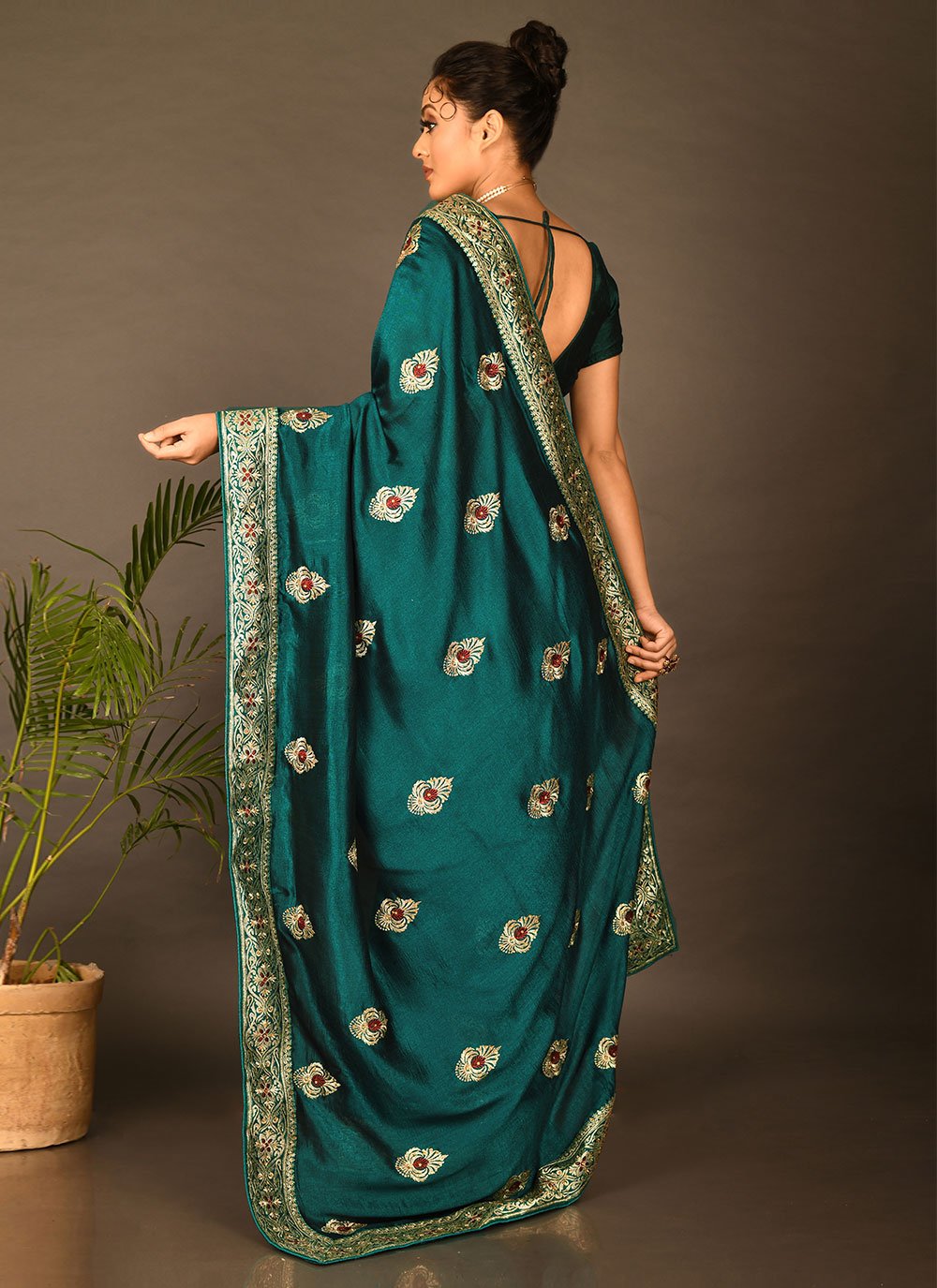 Traditional Saree Rangoli Blue Zari Saree