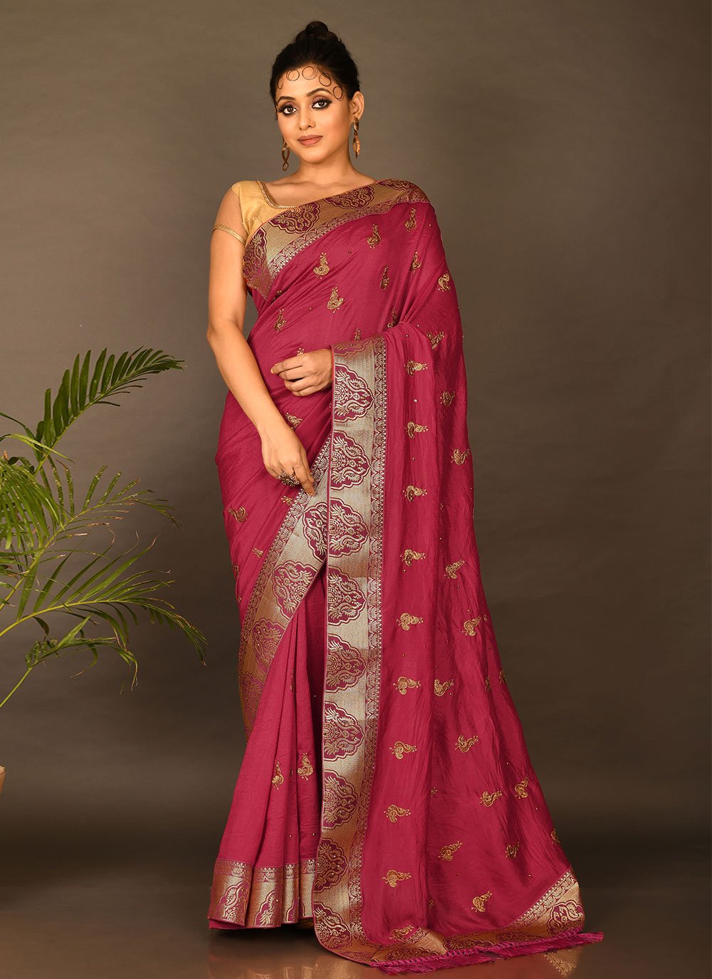 Silk Saree Rangoli Pink Zari Saree