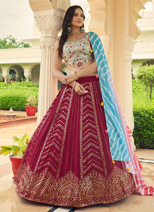 A Line Lehenga Georgette Rani Embroidered Lehenga Choli