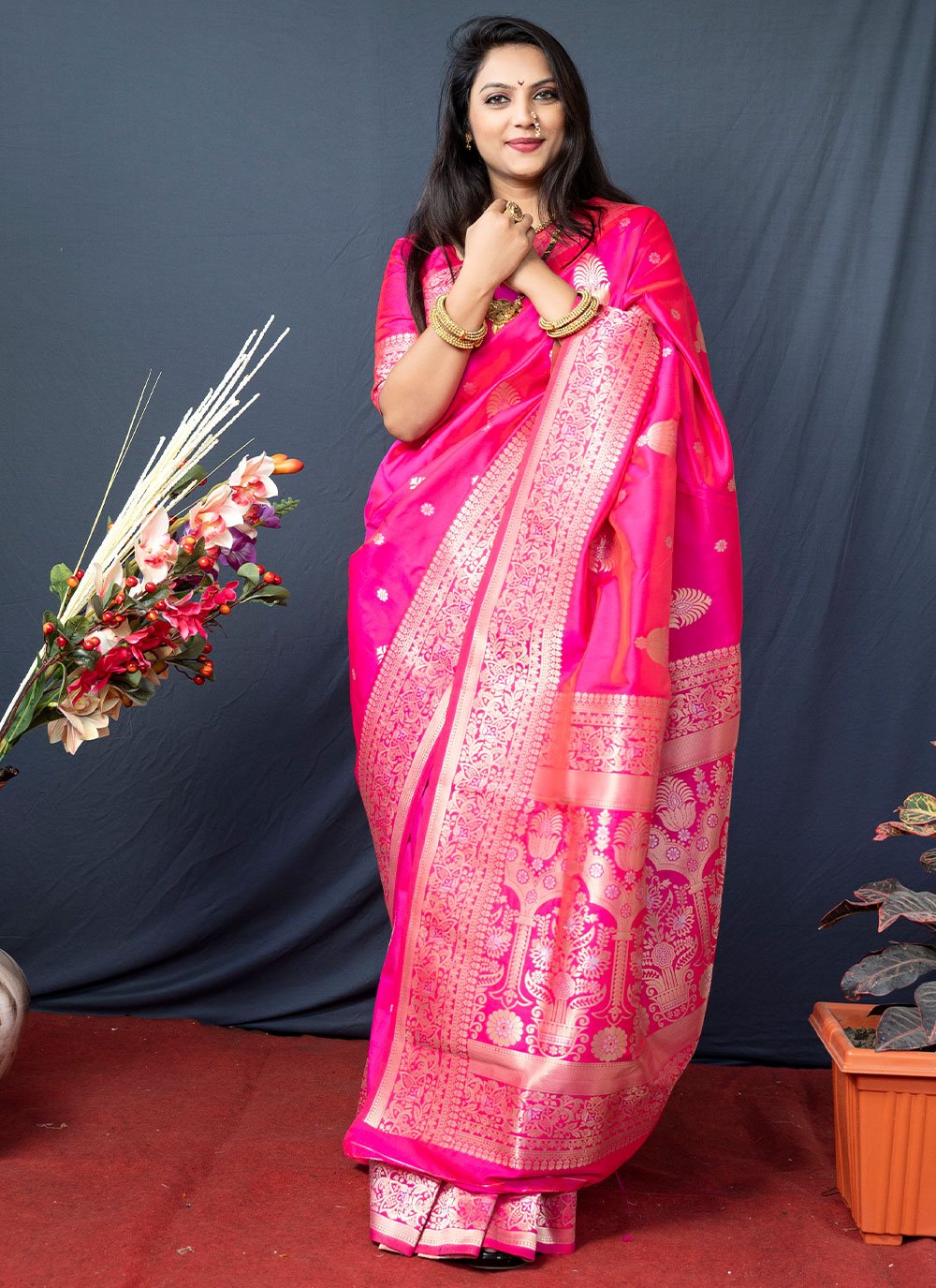 Traditional Saree Banarasi Silk Rani Weaving Saree