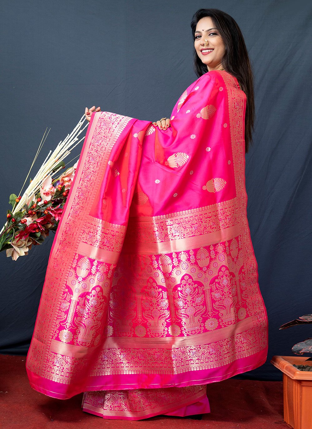 Traditional Saree Banarasi Silk Rani Weaving Saree