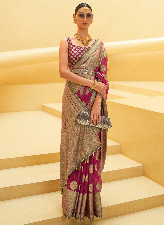 Traditional Saree Brasso Organza Rani Weaving Saree