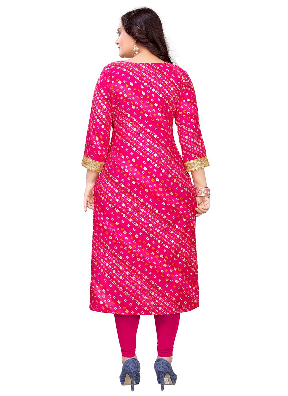 Party Wear Kurti Rayon Rani Foil Print Kurtis