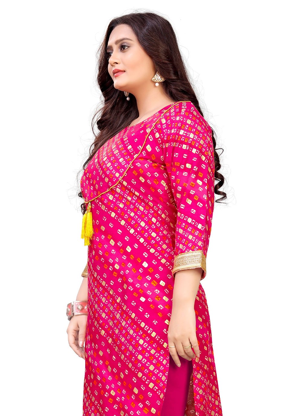 Party Wear Kurti Rayon Rani Foil Print Kurtis