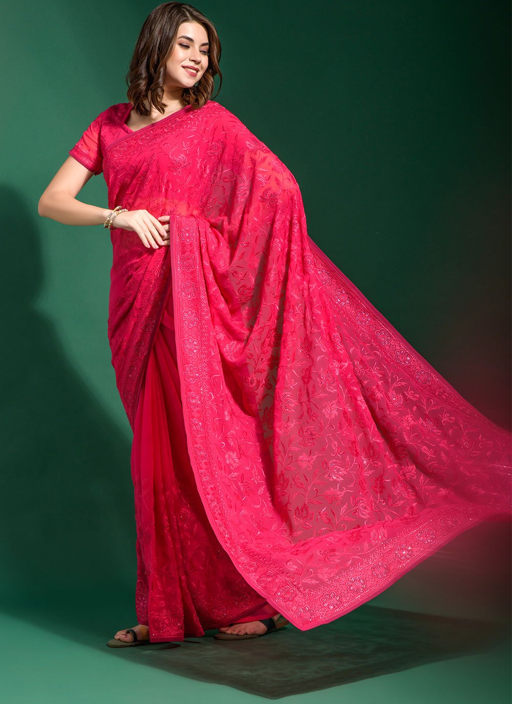 Classic Georgette Rani Diamond Saree