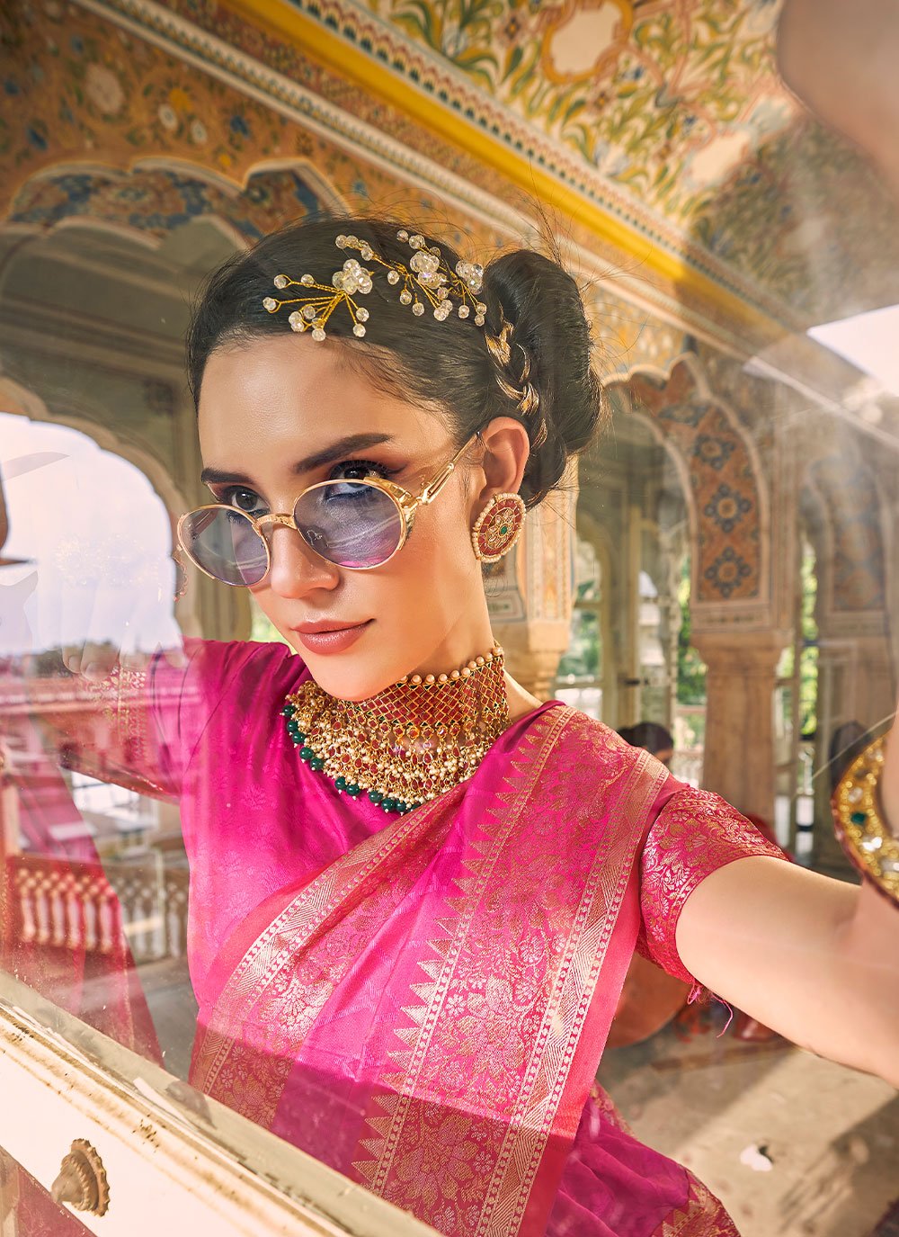 Classic Satin Silk Rani Weaving Saree