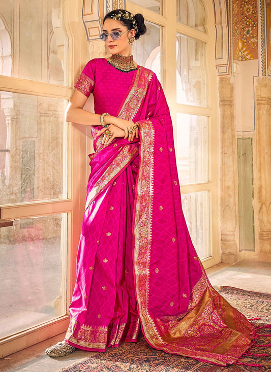 Classic Satin Silk Rani Weaving Saree