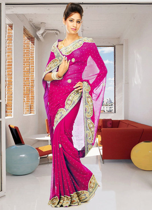 Contemporary Georgette Rani Hand Work Saree