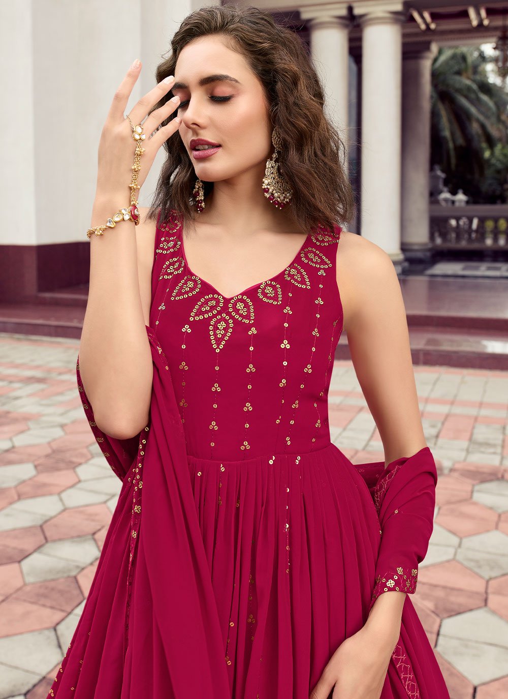 Gown Georgette Rani Embroidered Gown