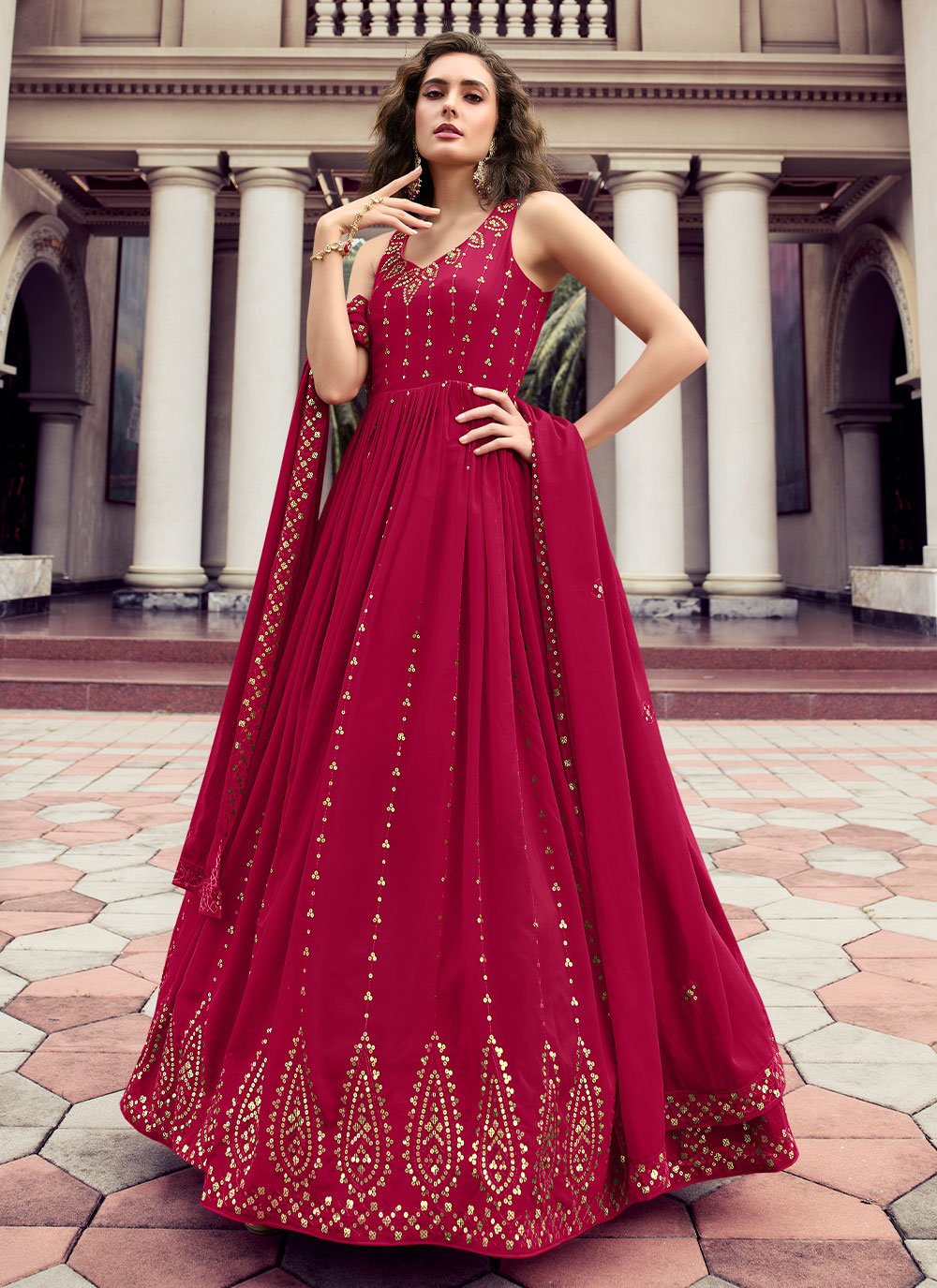 Gown Georgette Rani Embroidered Gown