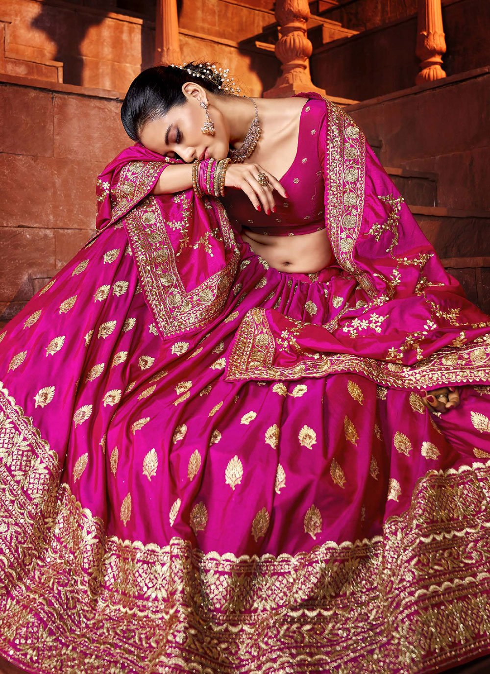 Lehenga Choli Silk Rani Embroidered Lehenga Choli