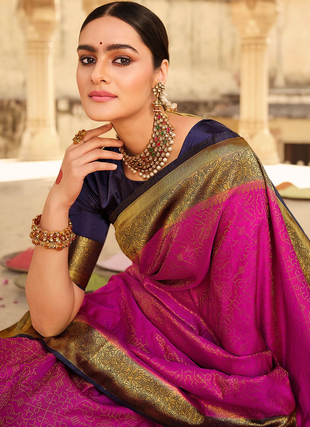 Trendy Saree Silk Rani Patch Border Saree