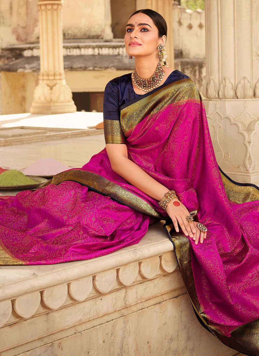 Trendy Saree Silk Rani Patch Border Saree