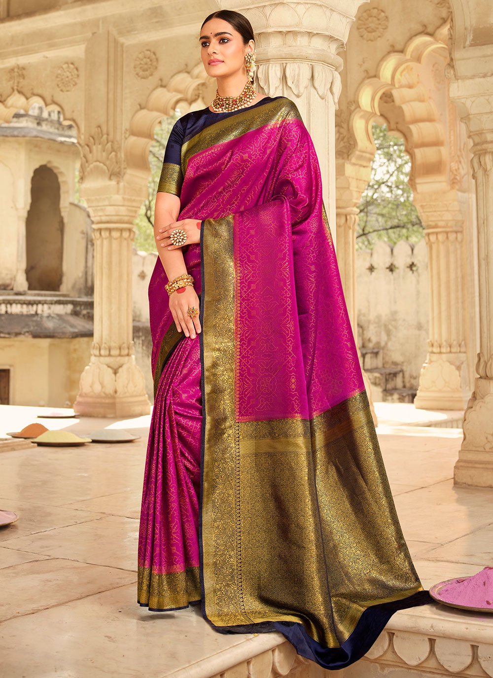 Trendy Saree Silk Rani Patch Border Saree