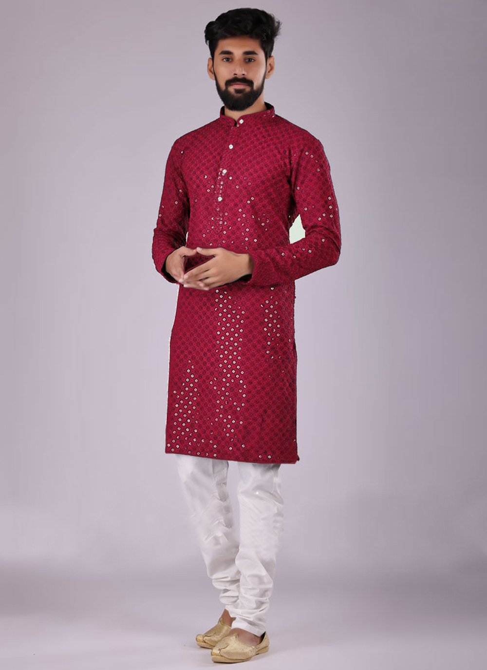 Kurta Pyjama Cotton Rani Chikankari Work Mens