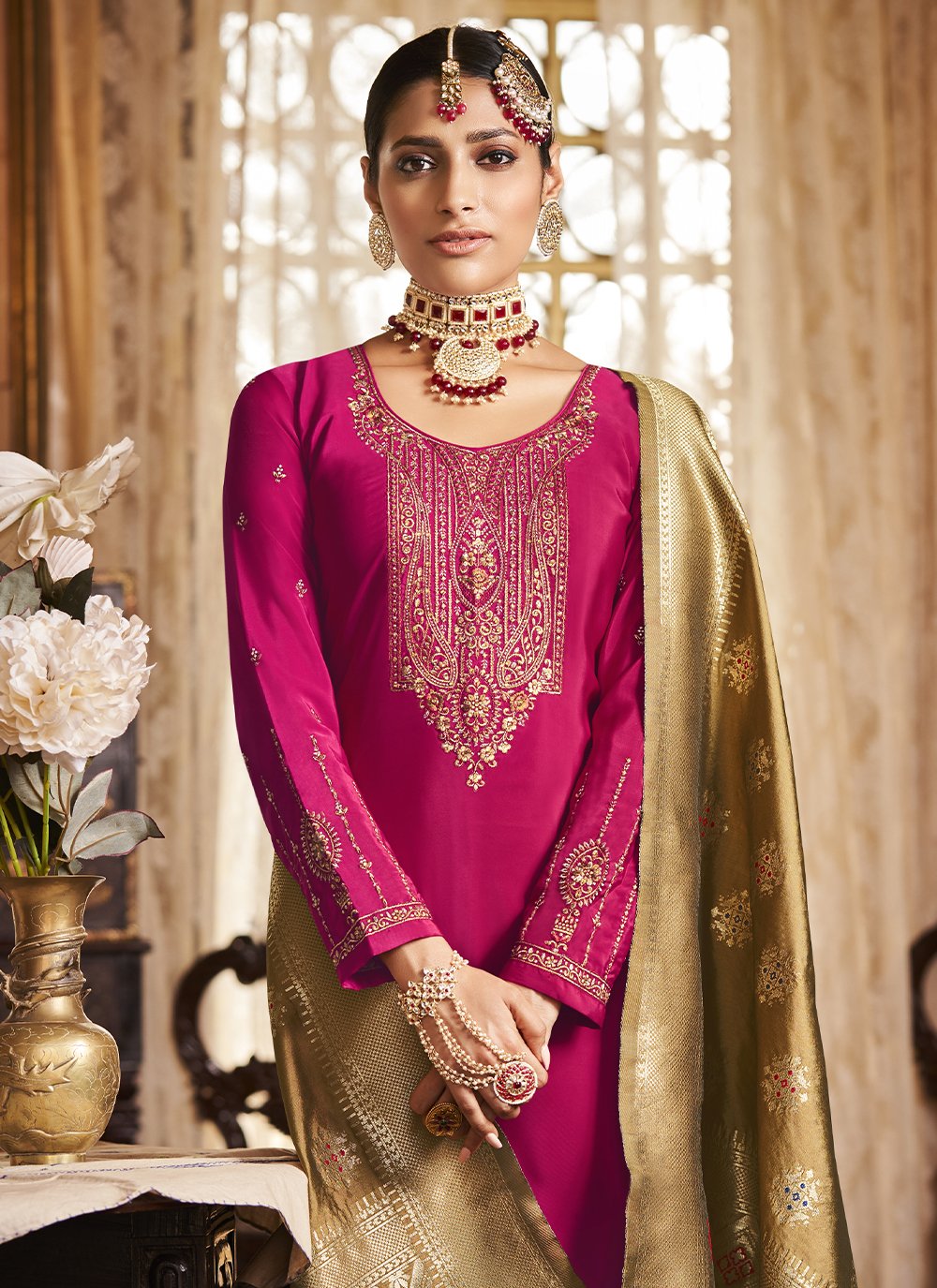 Trendy Suit Crepe Silk Rani Embroidered Salwar Kameez