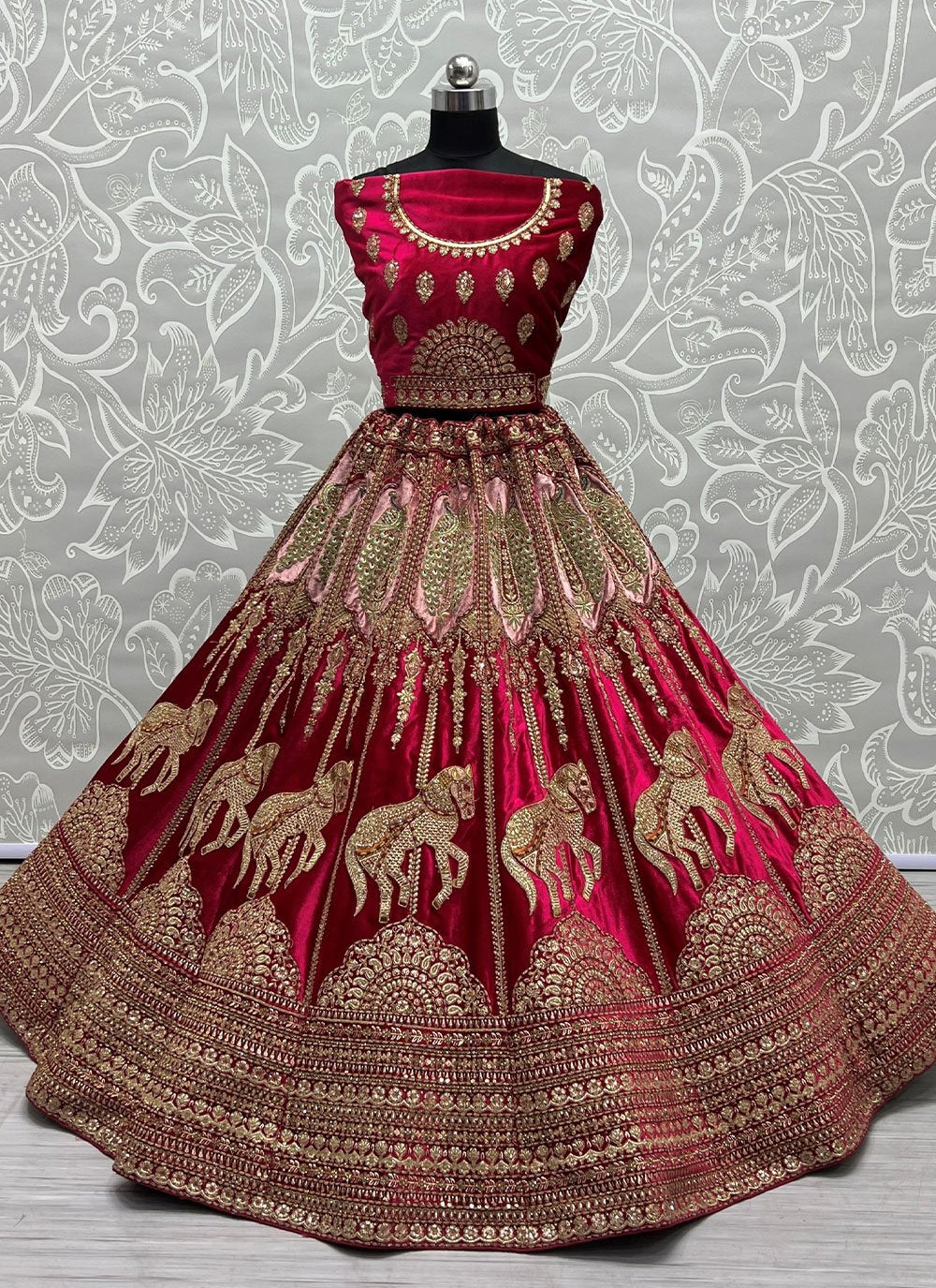 A Line Lehenga Velvet Rani Diamond Lehenga Choli