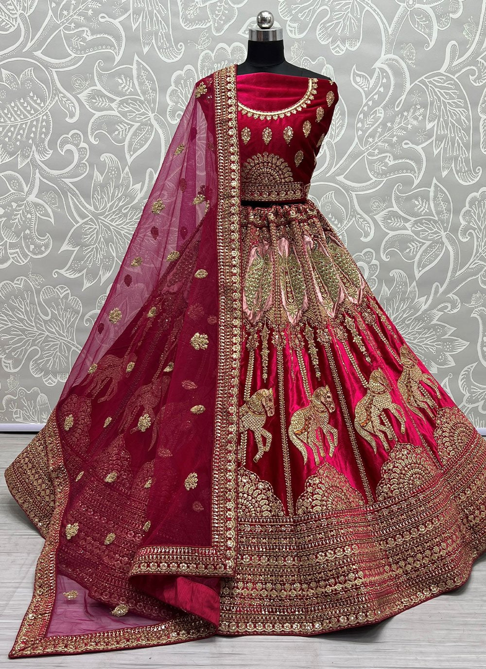 A Line Lehenga Velvet Rani Diamond Lehenga Choli