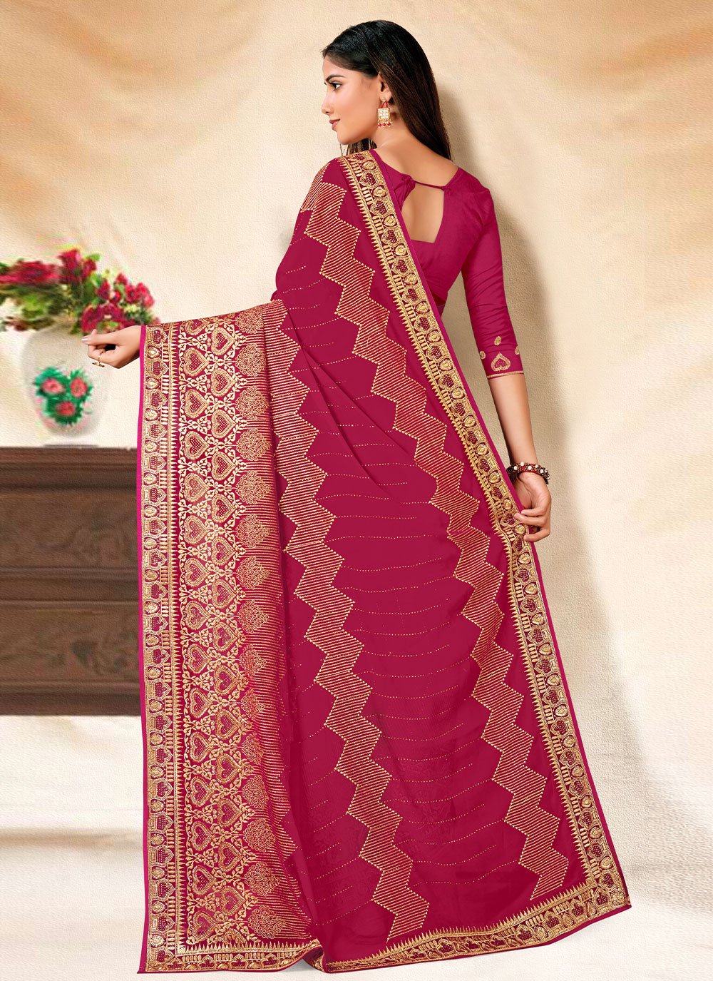 Contemporary Georgette Rani Embroidered Saree