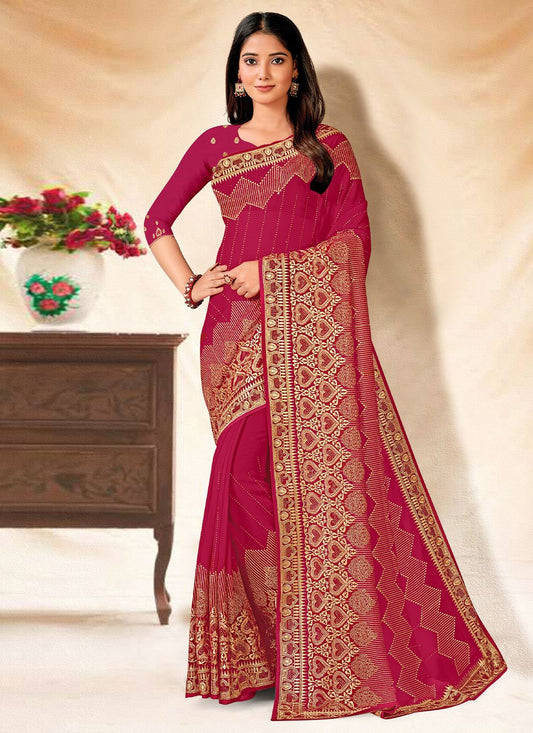 Contemporary Georgette Rani Embroidered Saree