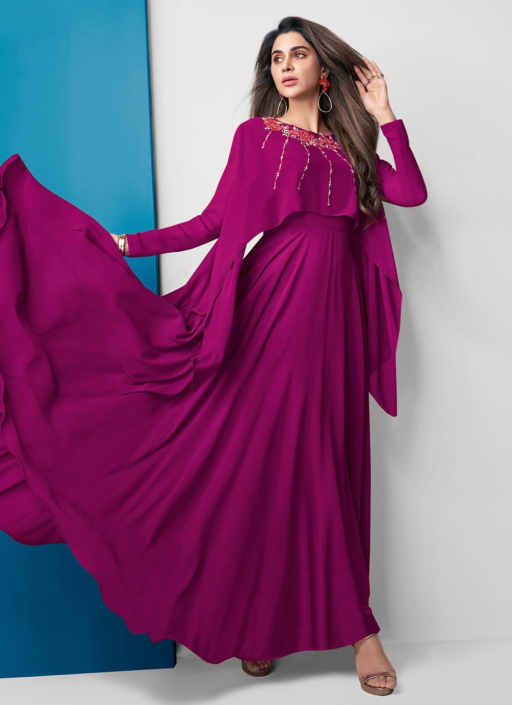 Designer Gown Georgette Rani Embroidered Gown