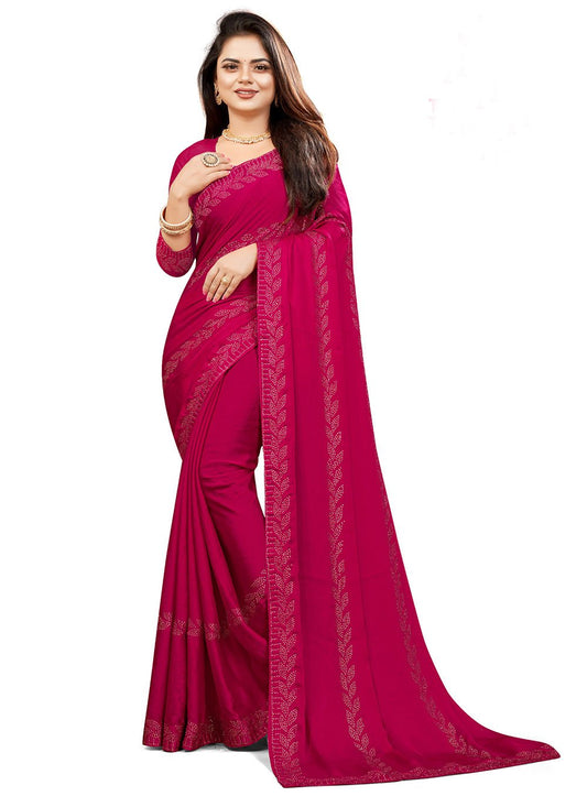 Classic Chiffon Satin Rani Embroidered Saree