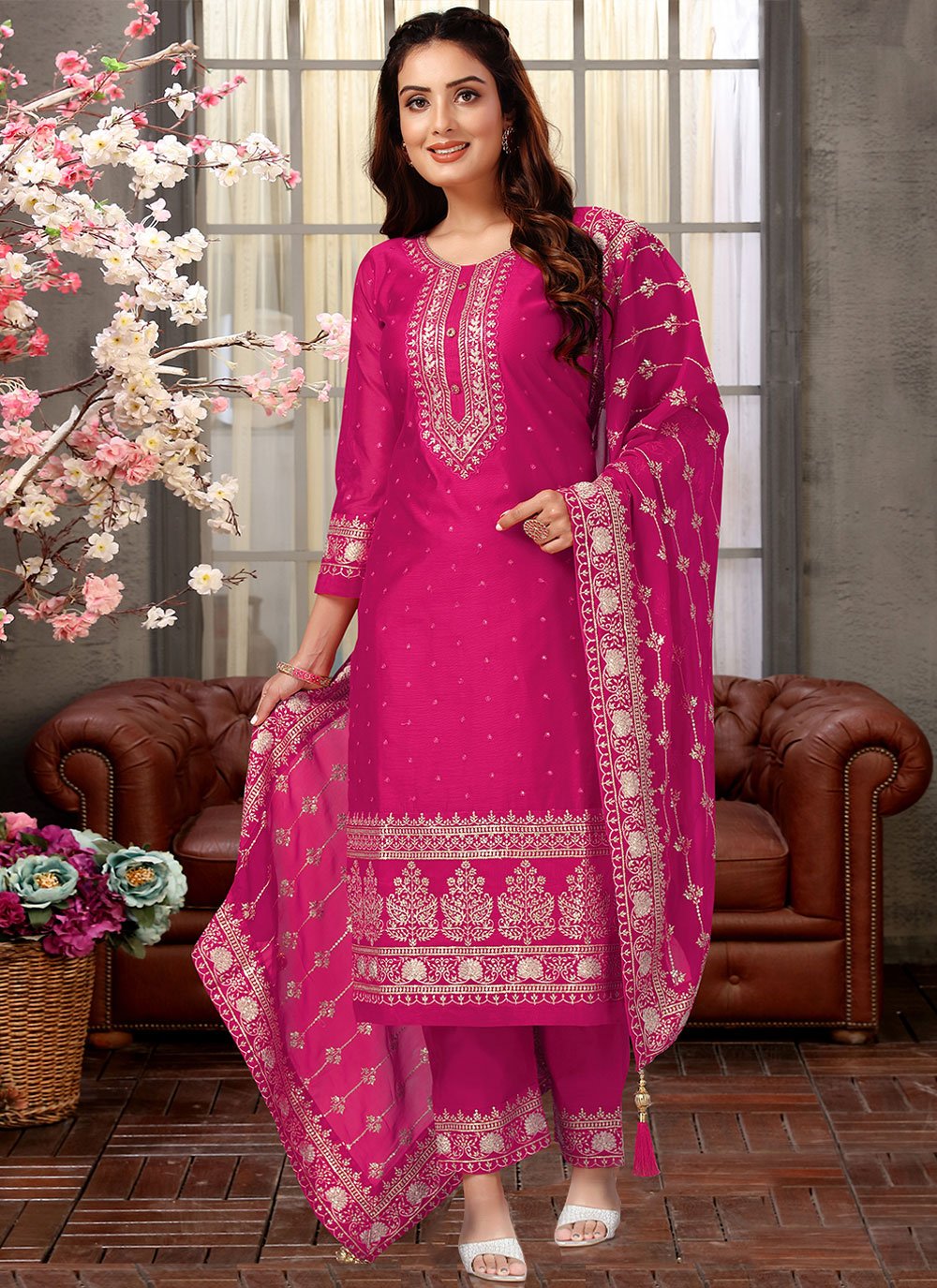Trendy Suit Chanderi Silk Rani Embroidered Salwar Kameez